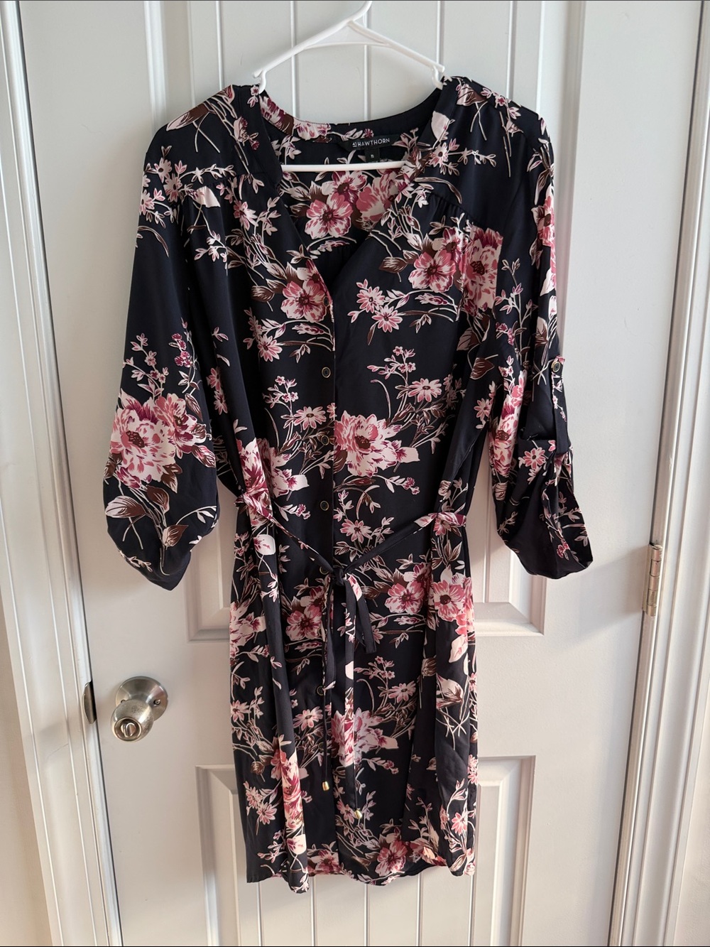41 Hawthorn Dark Blue Dress XL Button Front Tie Waist Work Career